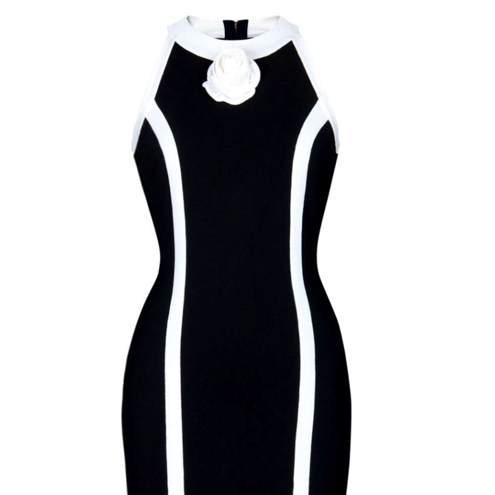 Summer Sleeveless Handmade Floral Slim Fit Short Knitted Dress with Back Zipper